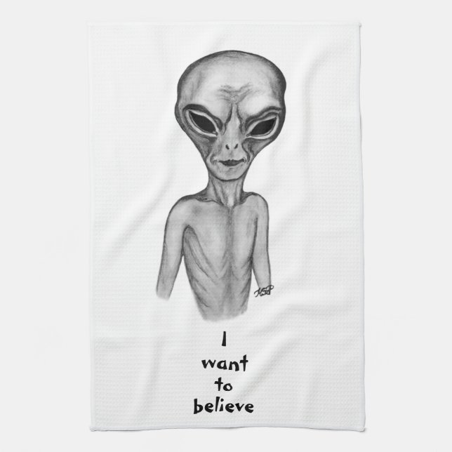 Grey Alien , I want to believe Kitchen Towel (Vertical)