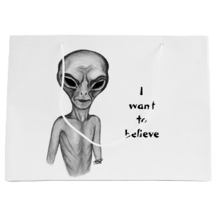 Grey Alien , I want to believe  Large Gift Bag