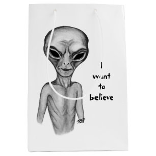 Grey Alien , I want to believe  Medium Gift Bag