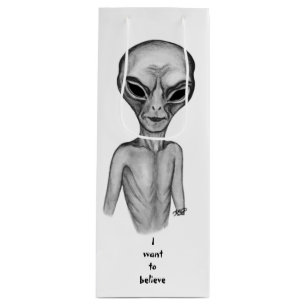 Grey Alien , I want to believe Wine Gift Bag