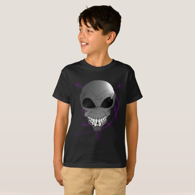 Grey alien Kids' Hanes TAGLESS® T-Shirt (Front Full)