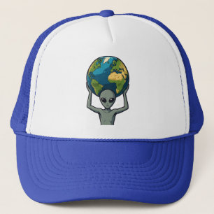 Grey Alien Lifting the Earth 🌍👽 Trucker Hat