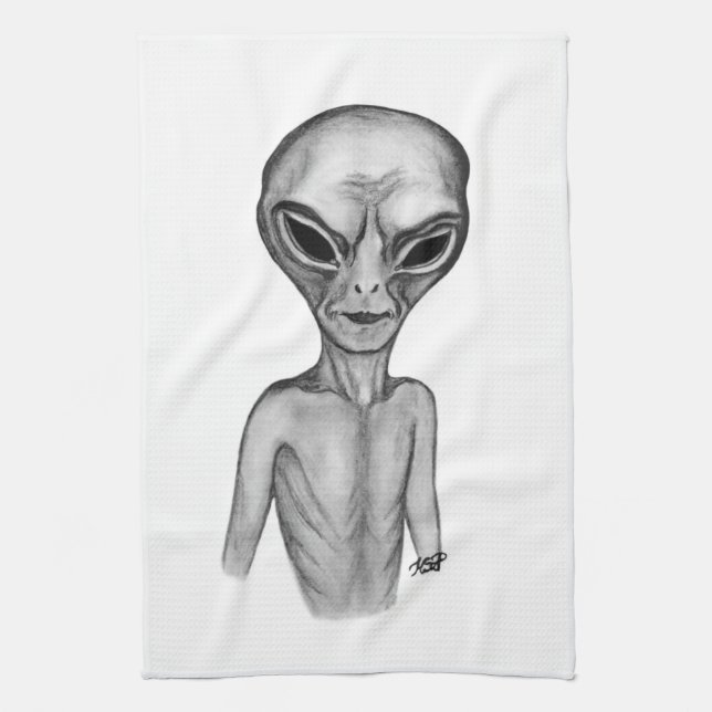Grey Alien Tea Towel (Vertical)