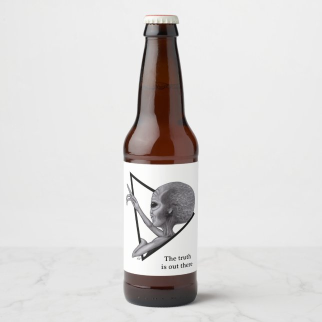 Grey Alien, the truth is out there Beer Bottle Label (Front)
