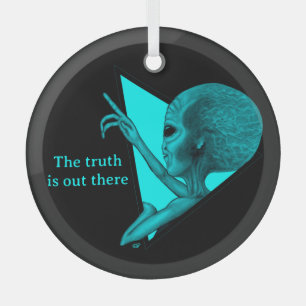Grey Alien, the truth is out there Glass Tree Decoration