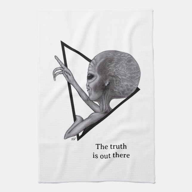 Grey Alien, the truth is out there Tea Towel (Vertical)