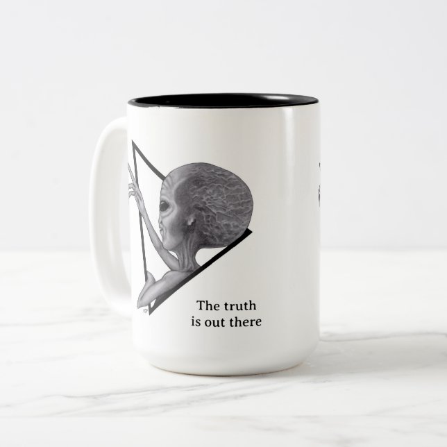 Grey Alien, the truth is out there Two-Tone Coffee Mug (Front Left)