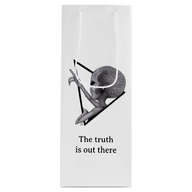 Grey Alien, the truth is out there Wine Gift Bag (Front)