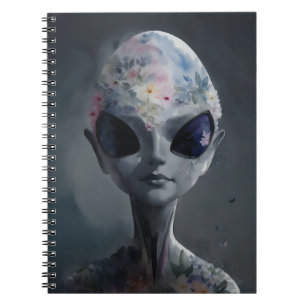 Grey Alien Watercolor Floral Portrait Notebook