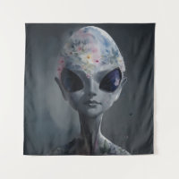 Grey Alien Watercolor Floral Portrait