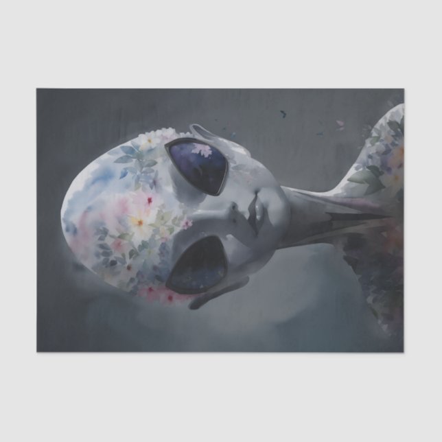 Grey Alien Watercolor Floral Tissue Paper (Front)