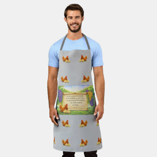 Grey All-Over Apron with Chickens & Bible Verse
