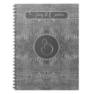 Grey Alligator Leather Scales Reptile Monogram  Notebook