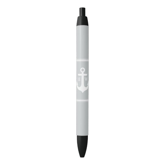Grey Anchor Monogrammed Black Ink Pen (Front Vertical)