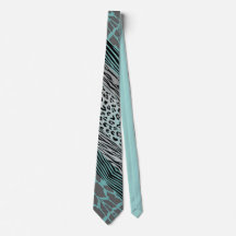 Grey And Aqua Animal  Printed Zebra Stripe Tie