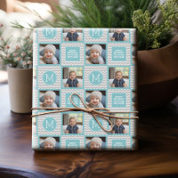 Grey and Aqua Blue Chevrons - Photo and Monogram