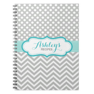 Grey and Aqua Blue Polka Dots Pattern Notebook