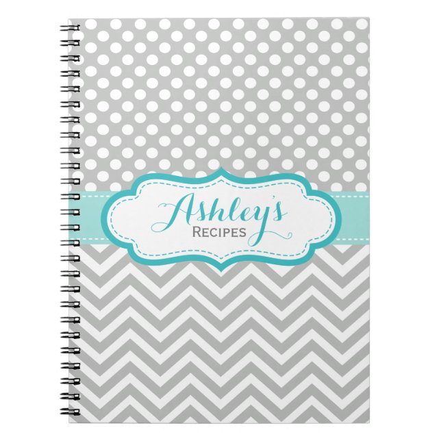 Grey and Aqua Blue Polka Dots Pattern Notebook (Front)