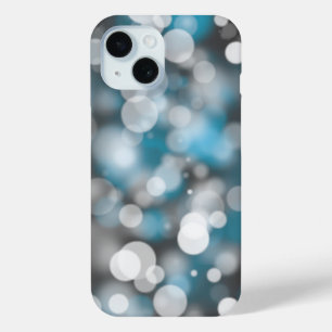 Grey and Aqua Bokeh Party Lights iPhone 15 Case