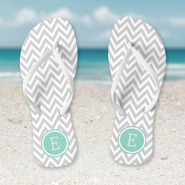Grey and Aqua Chevron Monogram Flip Flops (Creator Uploaded)