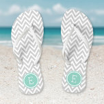 Grey and Aqua Chevron Monogram Flip Flops<br><div class="desc">Custom printed flip flop sandals with a stylish modern chevron pattern and your custom monogram or other text in a circle frame. Click Customise It to change text fonts and colours or add your own images to create a unique one of a kind design!</div>