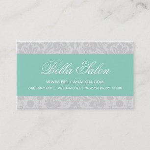 Grey and Aqua Elegant Vintage Damask Business Card