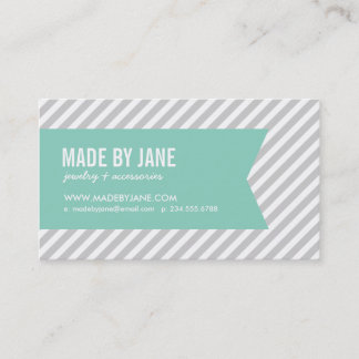 Grey and Aqua Modern Stripes and Ribbon Business Card