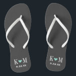 Grey and Aqua Modern Wedding Monogram Flip Flops<br><div class="desc">Custom printed flip flop sandals personalised with a cute heart and your monogram initials and wedding date. Click Customise It to change text fonts and colours or add your own images to create a unique one of a kind design!</div>