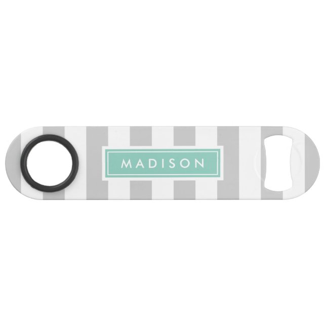Grey and Aqua Preppy Stripes Monogram (Front (Horizontal))