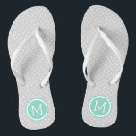 Grey and Aqua Tiny Dots Monogram Flip Flops<br><div class="desc">Custom printed flip flop sandals with a cute girly polka dot pattern and your custom monogram or other text in a circle frame. Click Customise It to change text fonts and colours or add your own images to create a unique one of a kind design!</div>