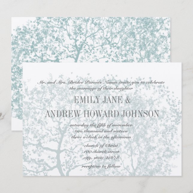 Grey and Aqua Tree Weddings Personalised Invite (Front/Back)