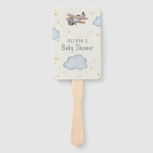 Grey And Beige Watercolor Baby Shower Hand Fan