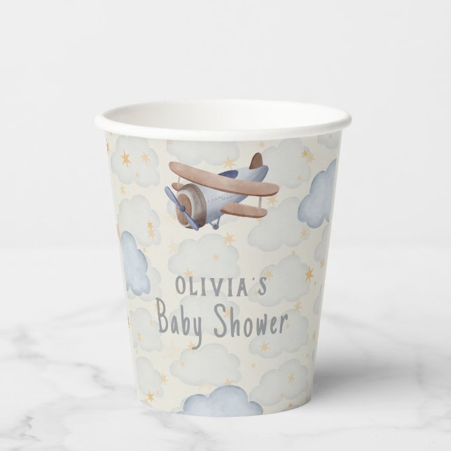 Grey And Beige Watercolor Baby Shower Paper Cups (Front)