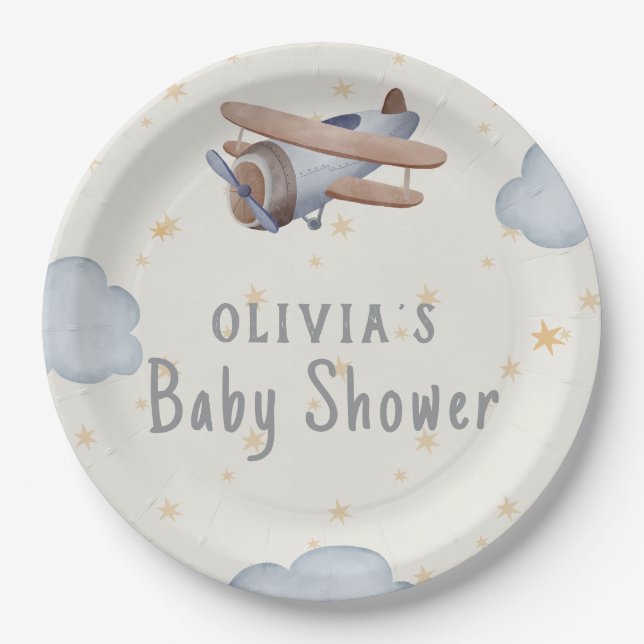 Grey And Beige Watercolor Baby Shower Paper Plate (Front)