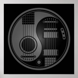 Grey and Black Acoustic Electric Guitars Yin Yang Poster