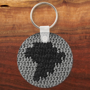 Grey and Black Africa Map Unique Crochet Print on Key Ring