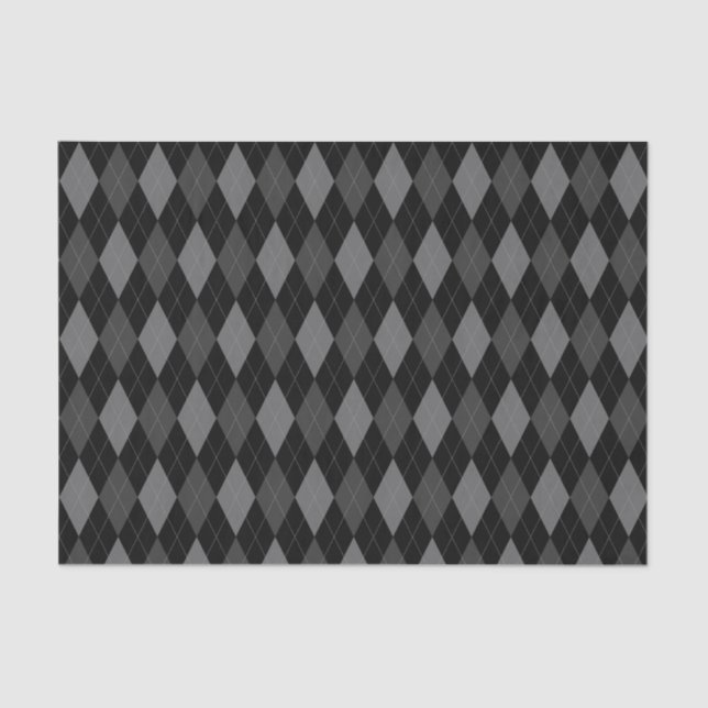 Grey and Black Argyle Pattern Tissue Paper (Front)