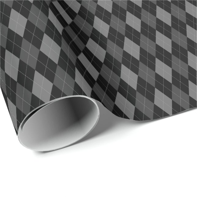 Grey and Black Argyle Wrapping Paper (Roll Corner)