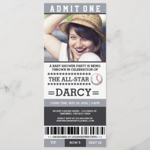 Grey and Black Baseball Baby Shower Party Invites