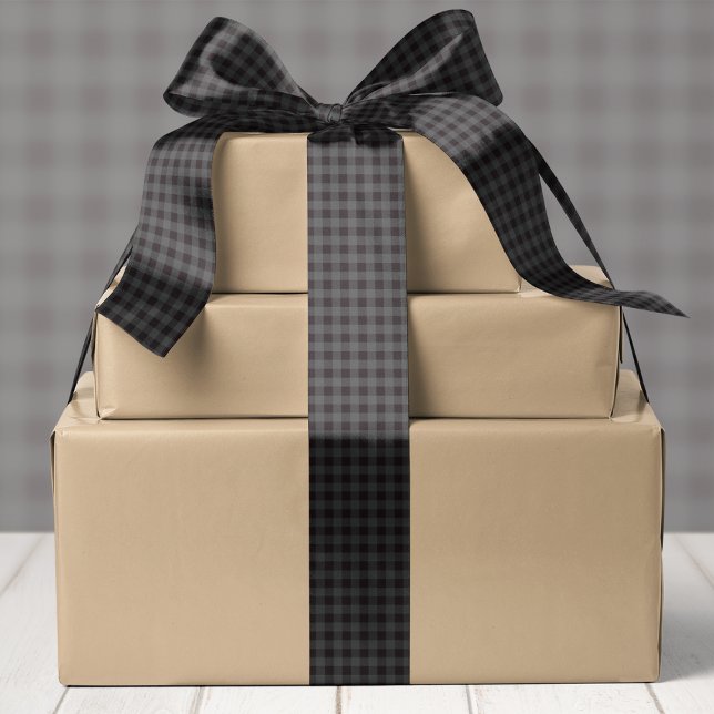 Grey And Black Buffalo Plaid Christmas Satin Ribbon (Creator Uploaded)