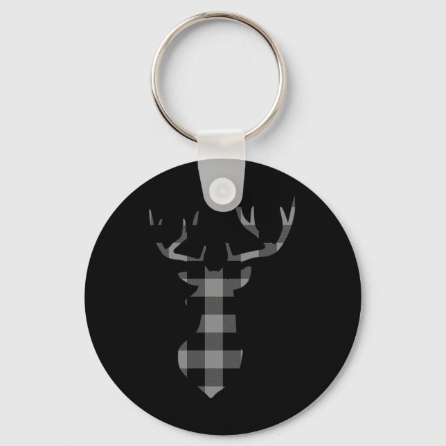 Grey And Black Buffalo Plaid Flannel Christmas Dee Key Ring (Front)