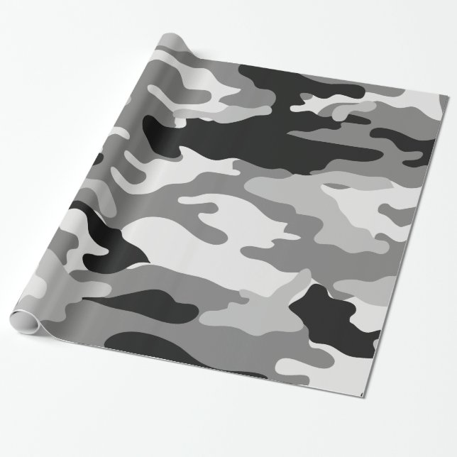 Grey and Black Camouflage Wrapping Paper (Unrolled)