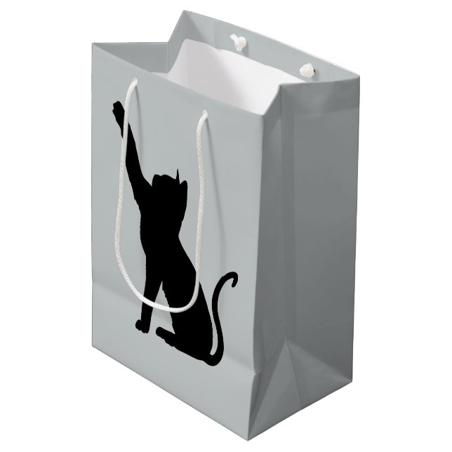 Grey and Black Cat Medium Gift Bag (Front Angled)