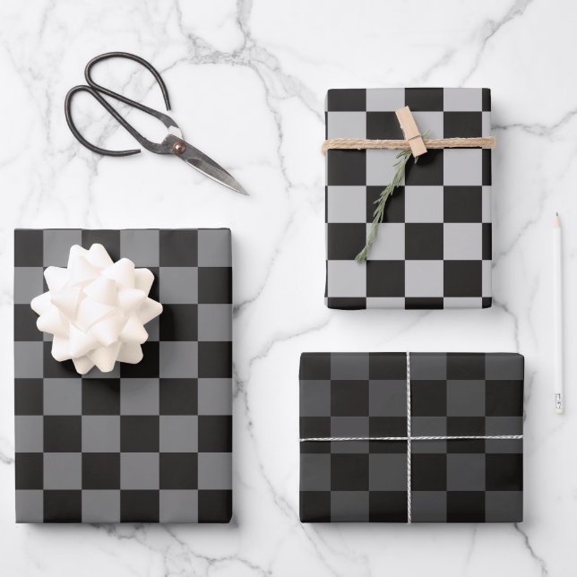 Grey and Black Chequered Wrapping Paper Sheets (Front)