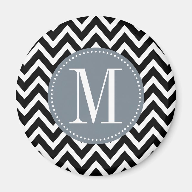 Grey and Black Chevron Custom Monogram Magnet (Front)