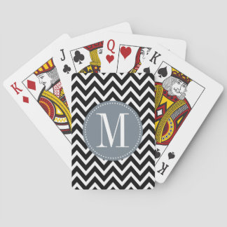 Grey and Black Chevron Custom Monogram Playing Cards