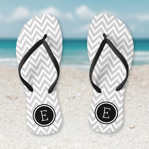 Grey and Black Chevron Monogram Flip Flops