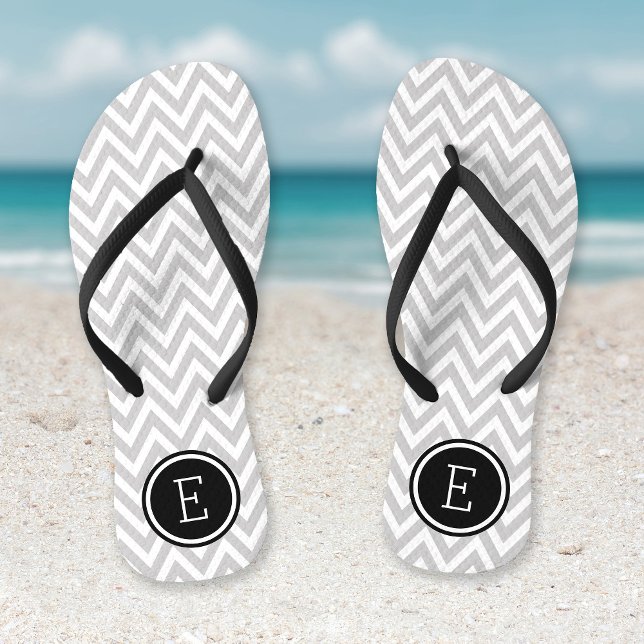Grey and Black Chevron Monogram Flip Flops (Creator Uploaded)