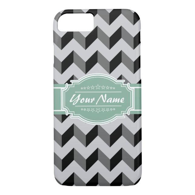 Grey and Black Chevron with Mint Personalised Name Case-Mate iPhone Case (Back)