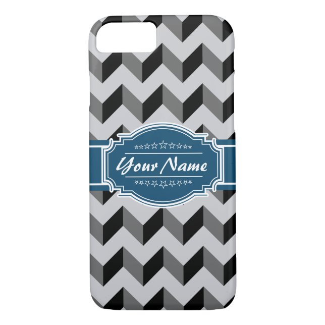 Grey and Black Chevron with Navy Personalised Name Case-Mate iPhone Case (Back)